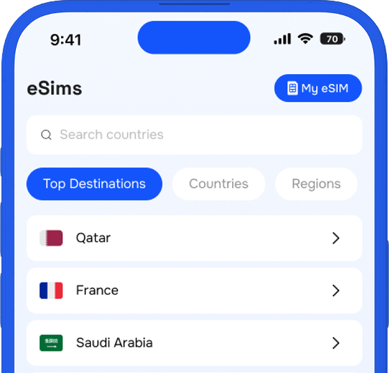 Phone showing RystalPay eSIM destination plans