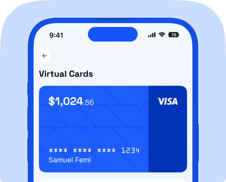 Phone showing a RystalPay virtual dollar card