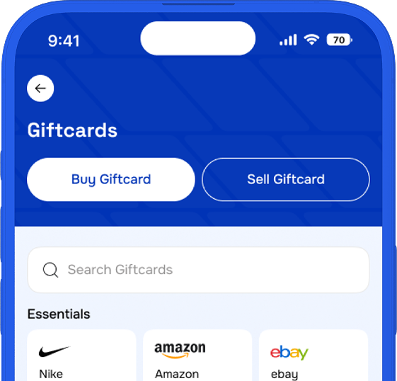 Phone showing gift cards you can buy and exchange on RystalPay