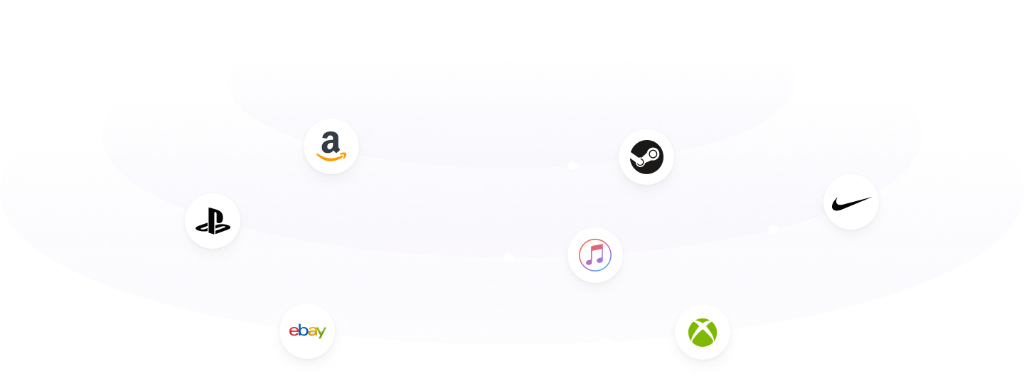 Gift card brands RystalPay exchanges, including Amazon, Steam, and PlayStation